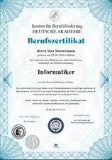 Berufszertifikat, Premium Urkunde, Titel, personalisiert ✅ fälschungssicher ✅