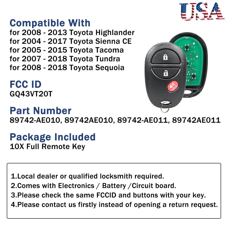 10 For 2005 2006 2007 2008 2009 2010 Toyota Tacoma Remote Keyless Entry Key Fob - Image 2 of 4
