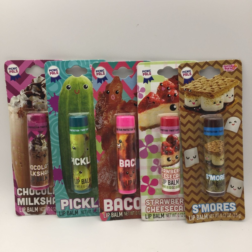 Lotta Luv Picnic Pals Set 5 Lip Balm Milkshake Pickle Bacon Cheesecake S'mores