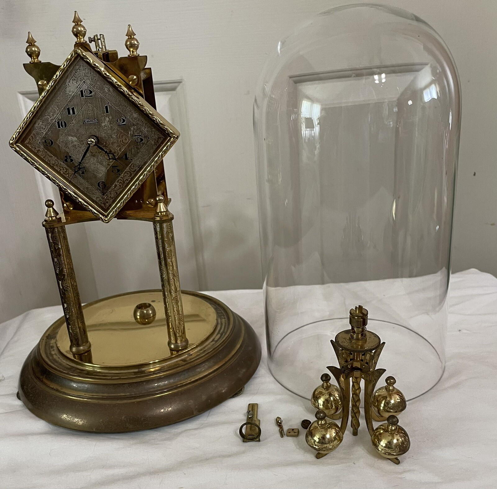 Vintage Kundo Anniversary Clock With Diamond Face Glass Dome Parts Or