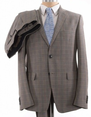 ETRO NWT Suit Size 40R In Light Brown / Tan Bold Blue & Orange Plaid 