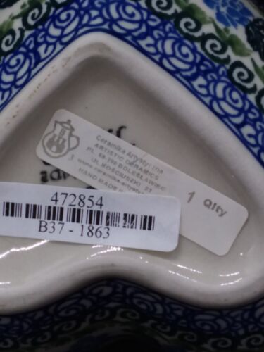 Polish Pottery Ceramika Artystyczna Heart Shaped Dish/Bowl Mold Blue Rose?? - Picture 6 of 11