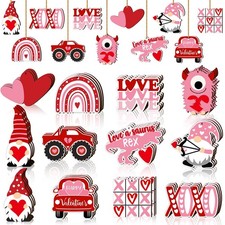 36 Pcs Valentine Day Wooden Ornaments Red Valentine Tree Decorations Heart Gn...