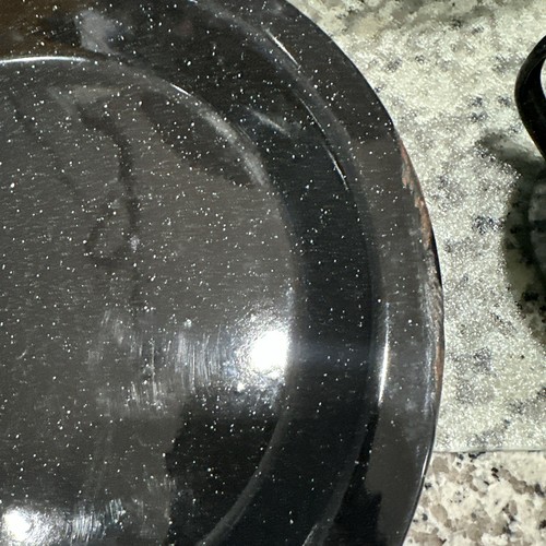 ENAMEL WARE DINNER SET 14 PC W Lids Black White Speckled Metal Camping Farmhouse - Picture 7 of 24