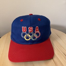 Vintage Team USA Olympics Snapback Hat Cap Blue Rings Summer Atlanta 1996