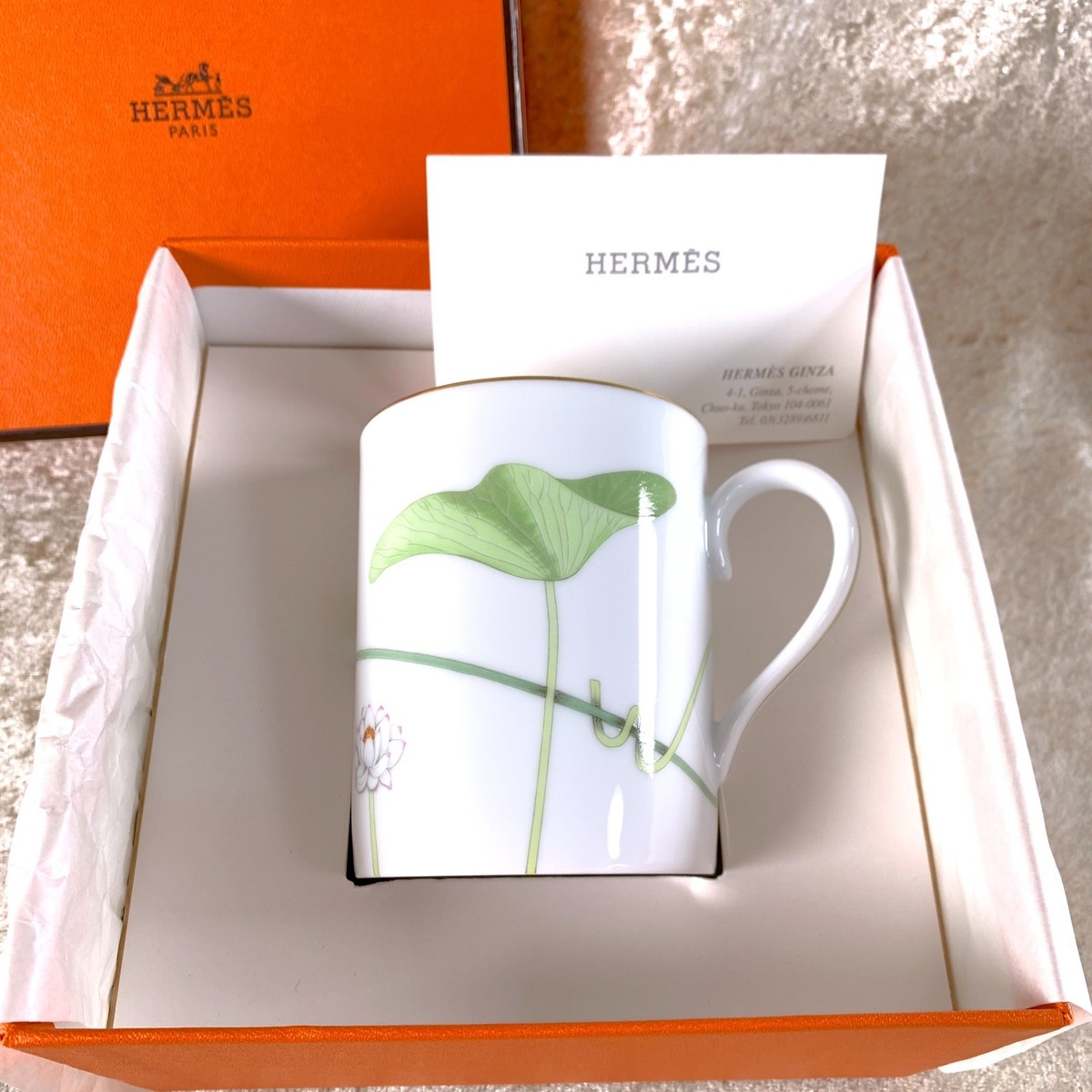 Hermes Paris Mug Cup Nil Nile Gold Rim Porcelain Tableware w/Case