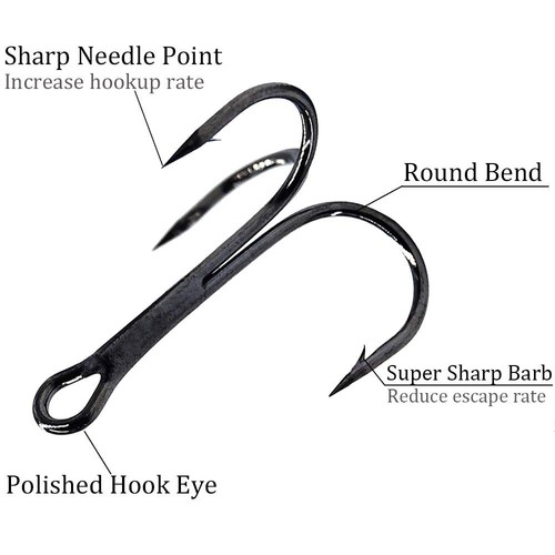 Fishing Treble Hooks, 180pcs Round Bend Treble Hooks Sharp Strong Barbed with... - Picture 2 of 7