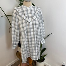 Madewell Plaid Ruffle Yoke Shirt Dress S White Black Check Cottagecore Womens