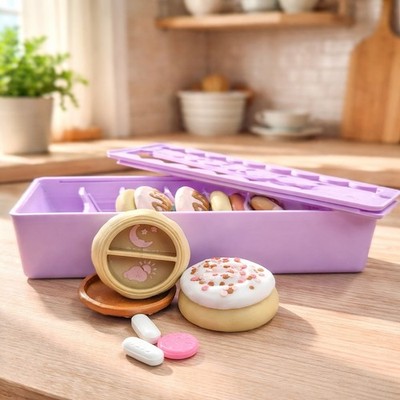 Pills Box Weekly Cute Cookies,  Medicine Organizar 7days Night And Day Spaces.