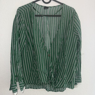 Top Gestreift Grün Weiß Schwarz Bluse Wickel Shirt S.oliver