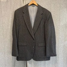 VTG Hunt Valley Men's Flannel Sport Coat Blazer Two Button Black Camel Hair 46R