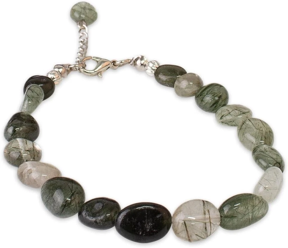 Pulsera de piedra de cuarzo rutilado hecha a mano para mujer - brillo y estilo únicos Foto 3 de 3