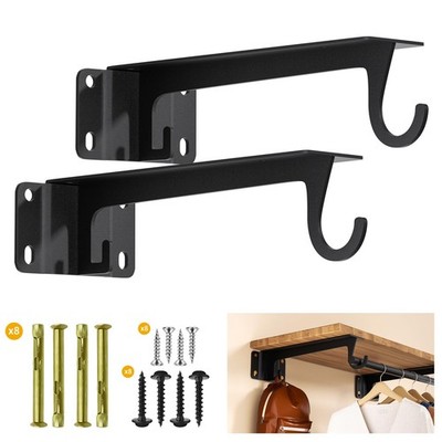 Closet Rod Support Bracket 11 Inch Heavy Duty Shelf Brackets Black 2 Pack