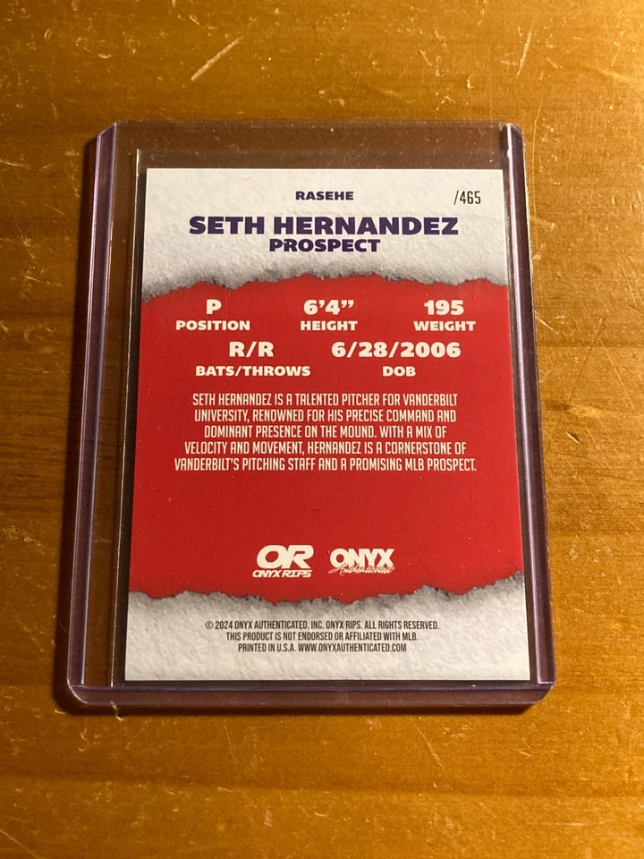 2024 Onyx Rips Auto Seth Hernandez Autograph /465 #RASEHE - Image 2 of 2