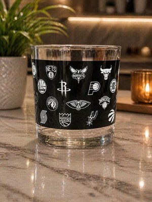 Jack Daniels NBA Glass Whiskey Bourbon Rocks Glass Black Old No 7 NBA Team Logos