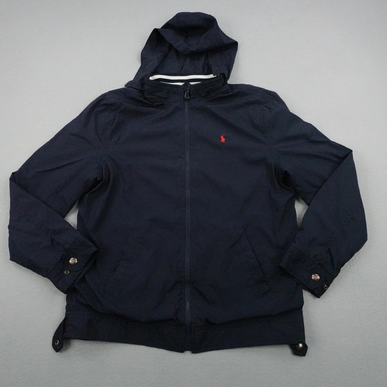 Polo Ralph Lauren Jacket Kids XL Blue Windbreaker Hooded Fleece Lined Full Zip