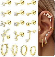 Ohrringe Set 16Pcs 316L Chirurgenstahl Gold Silber Creolen FüR Damen Piercing