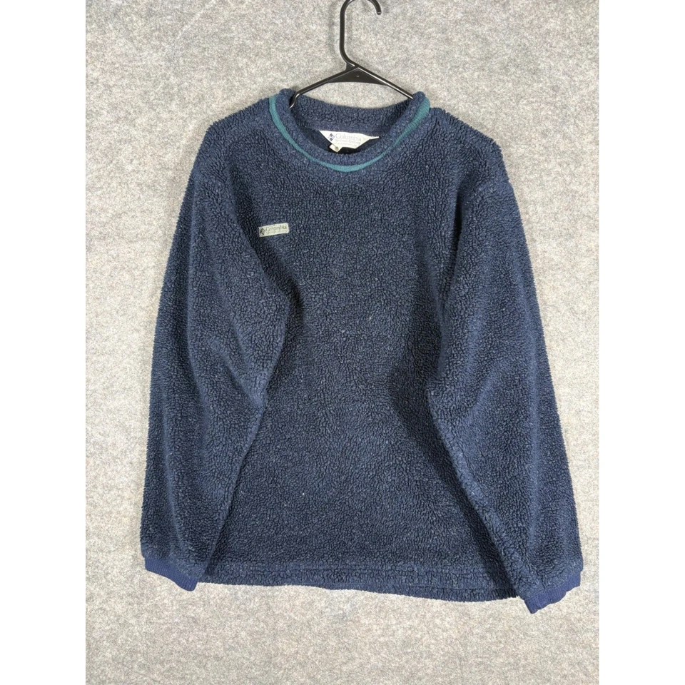 Pullover polar Columbia para hombre mediano azul verde ribete cuello redondo manga larga Foto 2 de 4