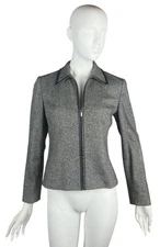 Ann Taylor Size 2 Wool Silk Jacket Gray Career Full Zip Professional Fitted