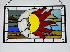 Celestial Sun & Moon Stained Glass Panel – 18.5" x 11"