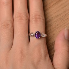 Amethyst Gemstone Three Stone 925 Sterling Silver Women Ring Duty Free