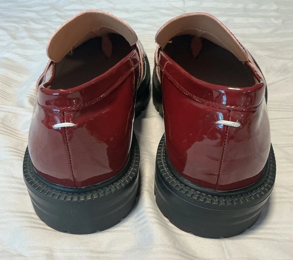 ARNO CONTI Unisex W 11 M 10.5 Loafers Burgundy Patent Leather Chunky Split Toe - Image 4 of 4
