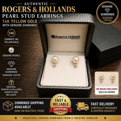 Titel: Echte Rogers & Hollands 14K Gelbgold Perle Diamant Ohrstecker