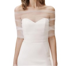 White Tulle Shawl One-Shoulder Detachable Bridal Capelets Wedding Fashion
