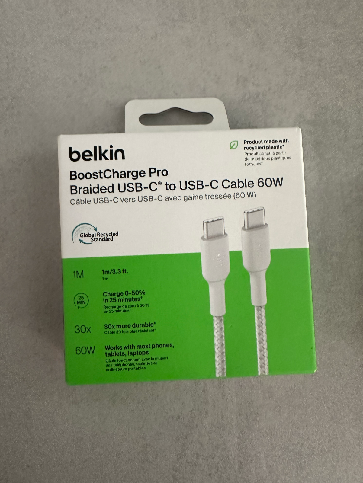 Belkin BoostCharge Pro Braided USB-C to USB-C Cable 60W 1M White Fast Charge