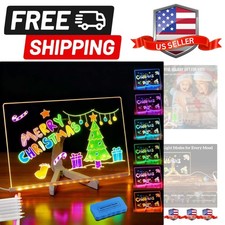 LED Note Board with Colors   Acrylic Dry Erase Board with 10 Light Modes, 7 F...