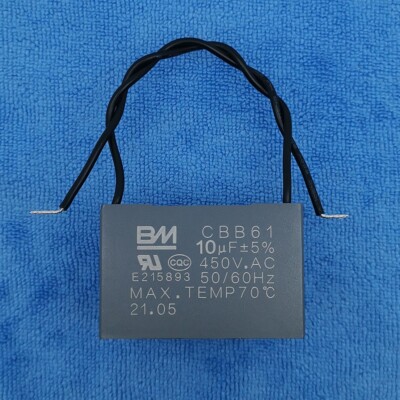 1pc CBB61 10uF 450V AC 2 wire BM Capacitor for Motor Start Fan Ceiling Motor