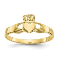 Real 10kt Yellow Gold Polished Ladies Claddagh Ring S:6