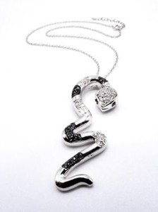 Authentic EXOTIC Shimmer 18kt White Gold Plated Black Crystals SNAKE SERPENT 16" Necklace