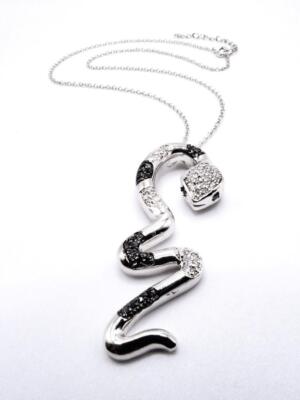 EXOTIC Shimmer 18kt White Gold Plated Black Crystals SNAKE SERPENT 16'' Necklace