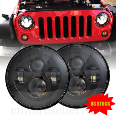DOT Approved 7'' Round H4 LED Headlights Hi/Lo Beam For Jeep Wrangler JK TJ CJ LJ