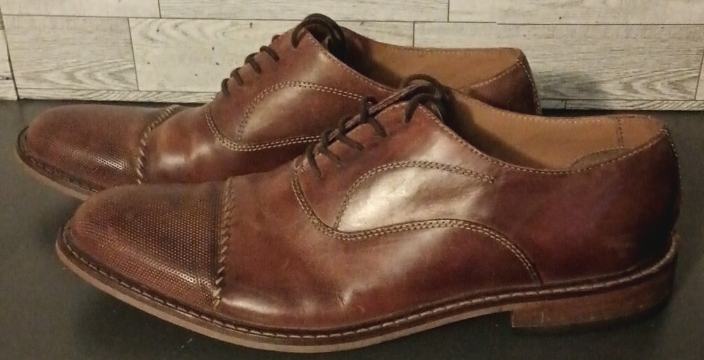?2xHP?Joseph Abboud Essex Cognac Brown Leather Casual Oxford Cap Toe 10.5 Men main image 2