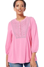 Isaac Mizrahi Knit Half Placket Cascade Top Eyelet Detail Pk Sugar