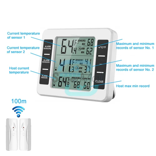 Wireless Digital Refrigerator Freezer Thermometer Temp with Alarm 2 Sensor Home - Picture 13 of 13