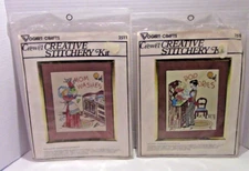 Vogart Crafts TWO (2) Crewel Stitchery Kits Mom Washes/Pop Dries Vintage 1977