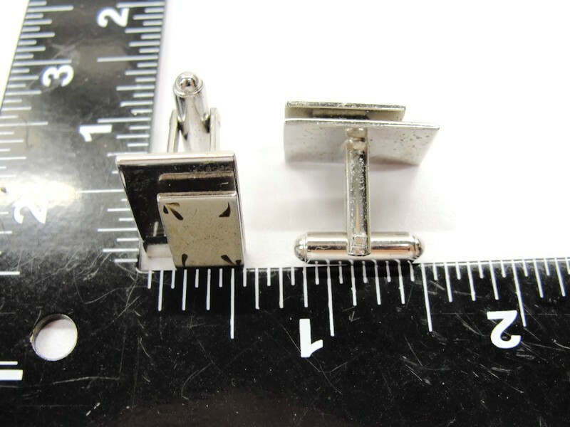 Rectangular Cufflinks Polished Brushed Silver Ton… - image 5