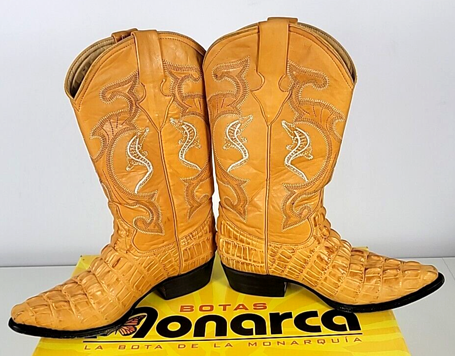 Monarca Mens Yellow Gold Caiman Tail Print Leather Boots Sz 7 | eBay