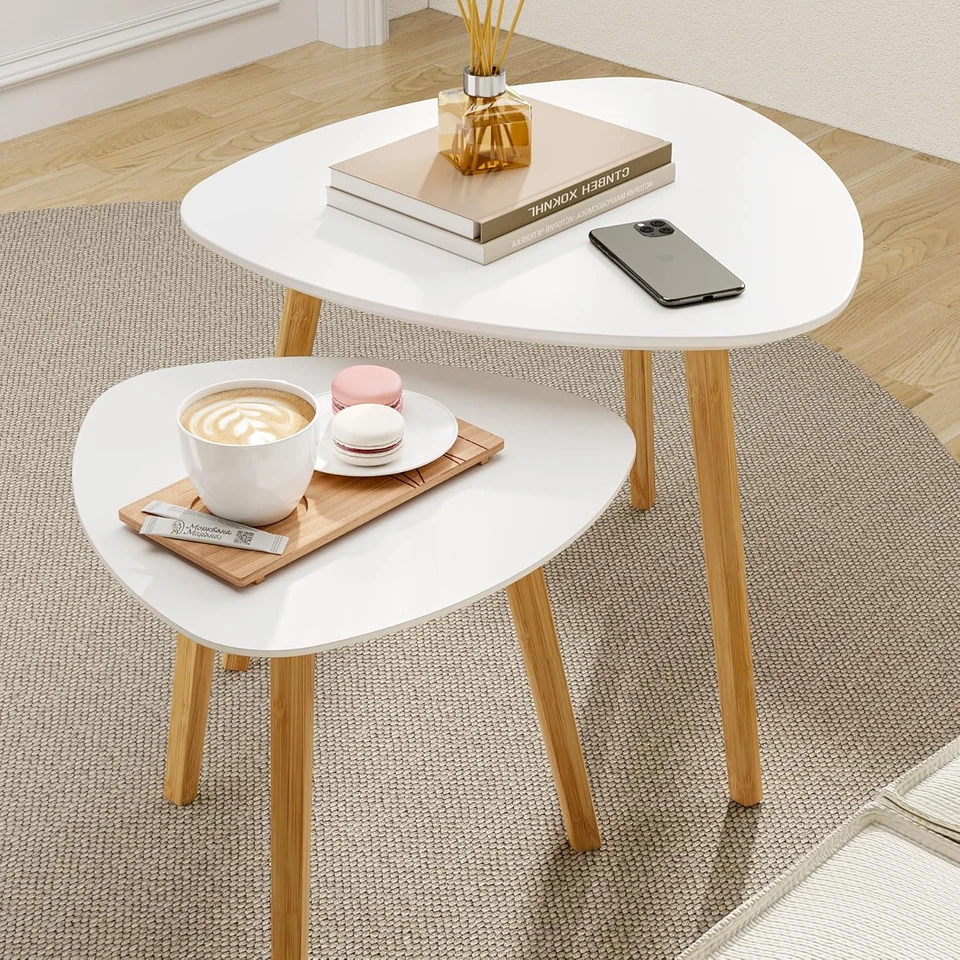 Bamboo Nesting Triangle End Table,Set of 2 Coffee Table Modern Minimalist Side T - Image 2 of 4