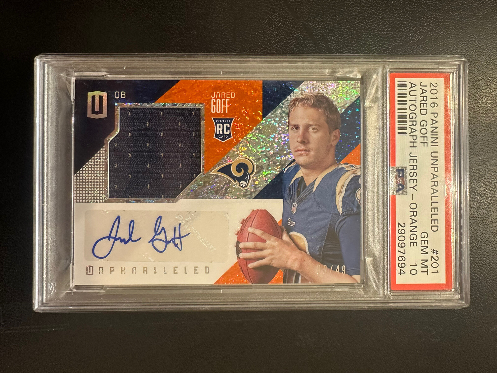 Jared Goff Panini Unparalleled #201 Autograph Jersey