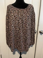 NWT Ava & Viv Women's Rose/Ebony Floral Long Sleeve Blouse Multiple Sizes
