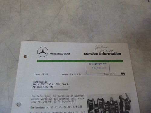 Service-Information MB-trac Kurbelwelle