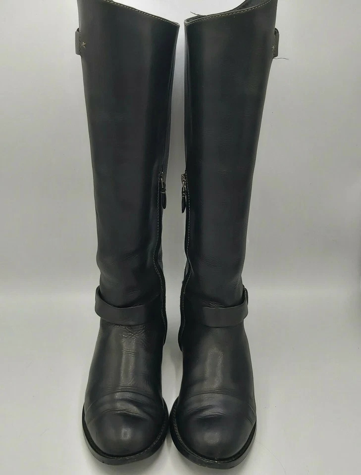 Botas hasta la rodilla halógenas de cuero negro con cremallera lateral para mujer talla 7,5 M Foto 2 de 4