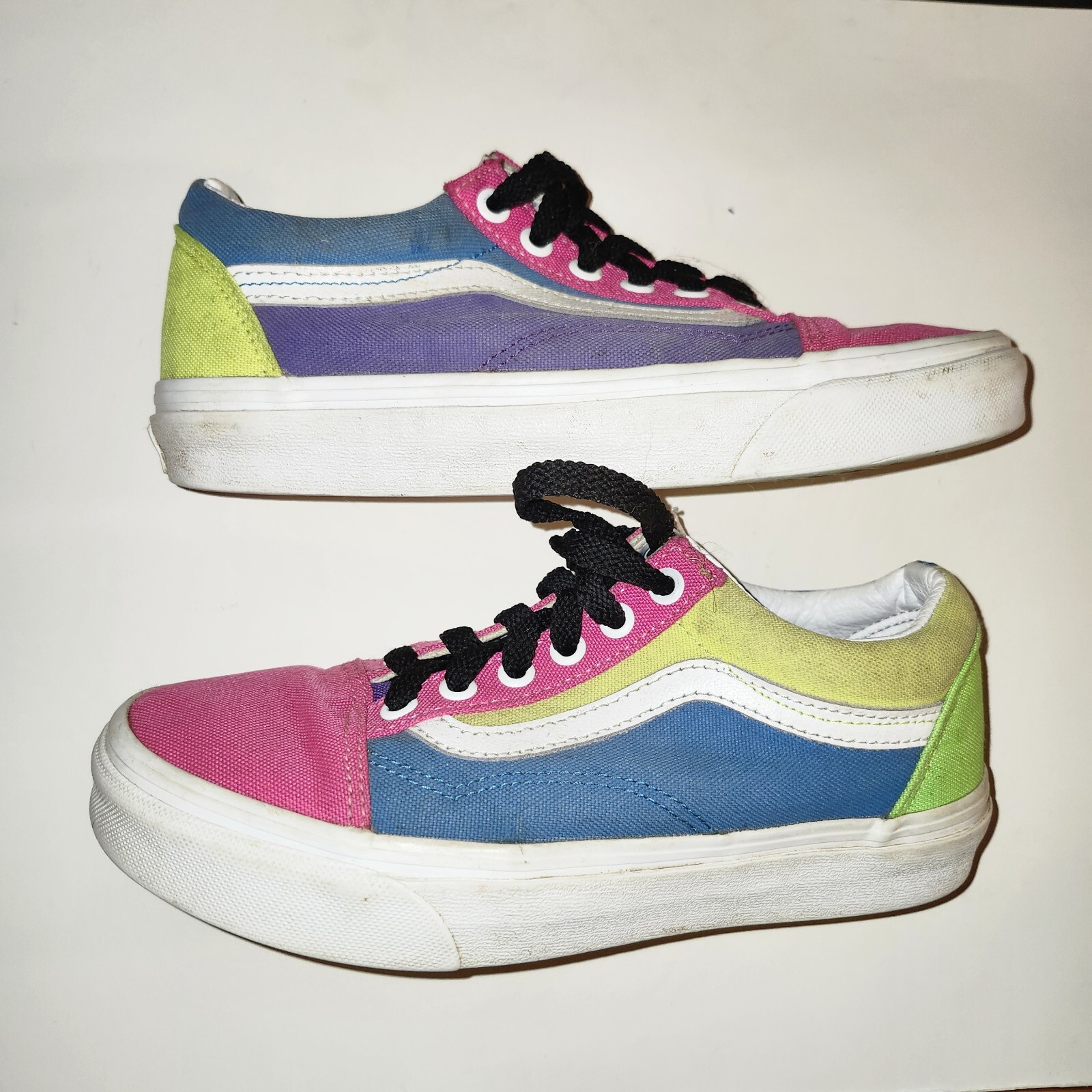 Vans Old Skool Neon Color Block Shoes- Off The Wall-Woman Sz 6-Men 4.5-Low Top