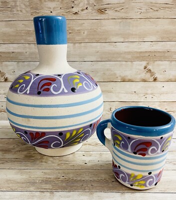 Mexican Water Jug With Cup Garrafon Mexicano De Barro Engove Con