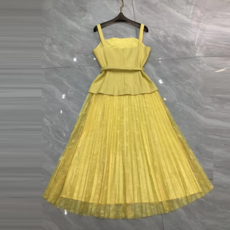 Французский Summer новый женщин похудения ремень соединять желтый сетки длинный ремень юбка платье - Изображение 3 из 4