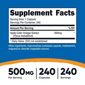 Nutricost Apple Cider Vinegar 500mg, 240 Capsules - Vegetarian and Non-GMO - Picture 2 of 5